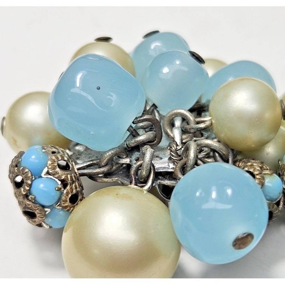 VTG DeMario NY Clip On Cha Cha Earrings Blue Glass Beads Filigree Silver Tone - Picture 13 of 13